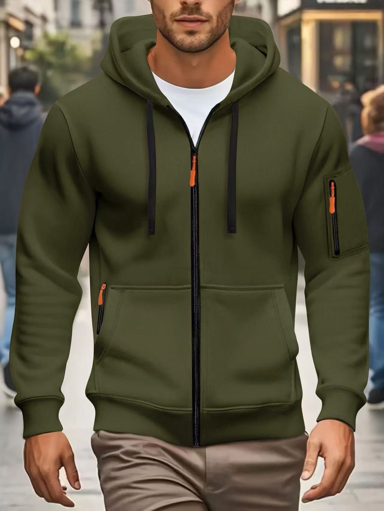 Herren Sportjacke Kapuzenjacke Reißverschlusstaschen Funktional