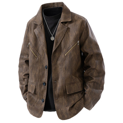 Herren Lederjacke Modern Schnitt mit Taschen Schwarz