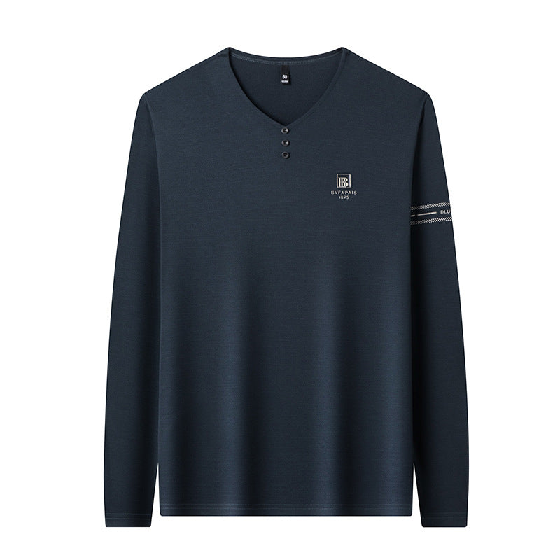 Herren Langarmshirt V-Ausschnitt Modern Knöpfe