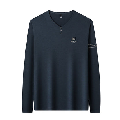 Herren Langarmshirt V-Ausschnitt Modern Knöpfe