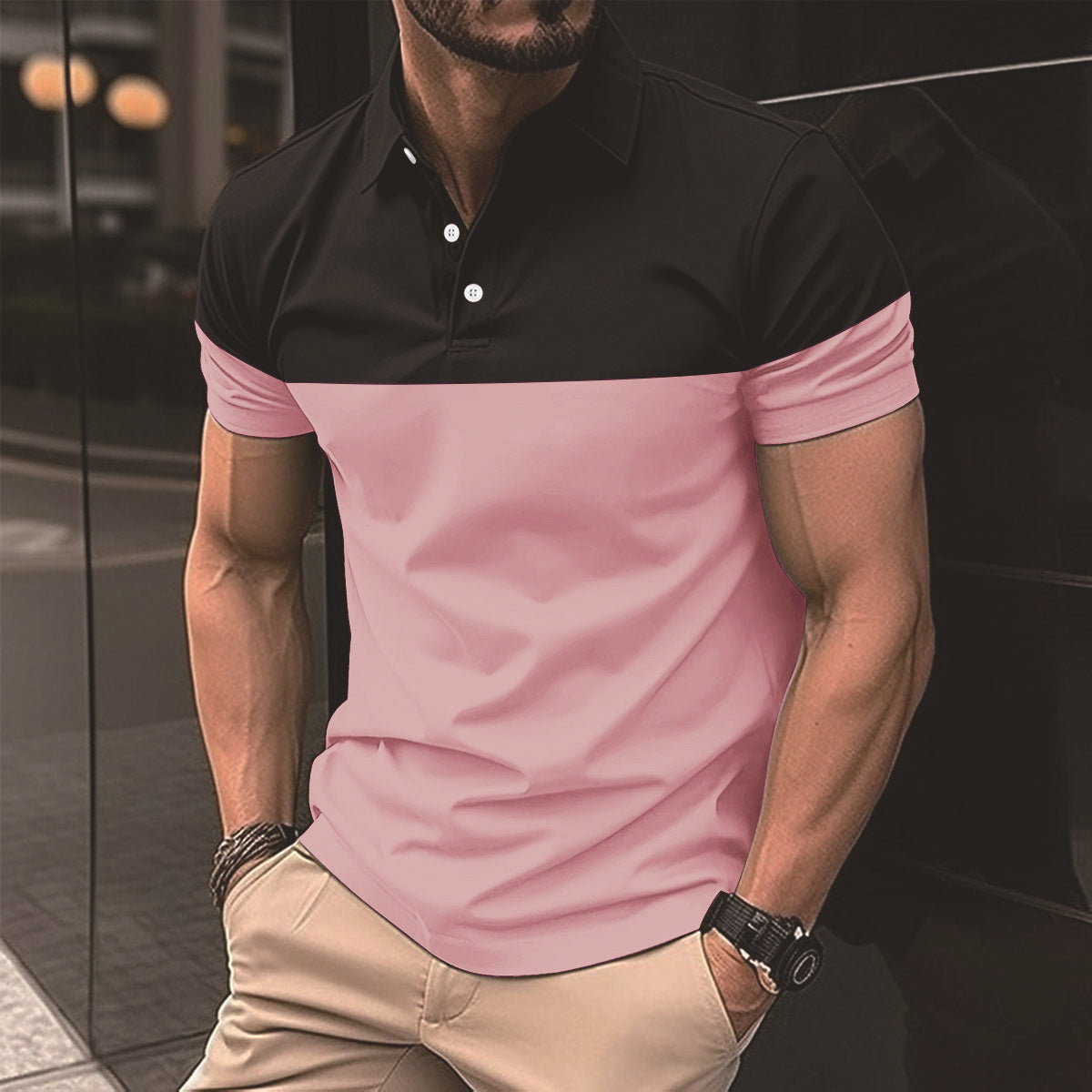 Herren Poloshirt Farbblock Design Modern Berlin Style