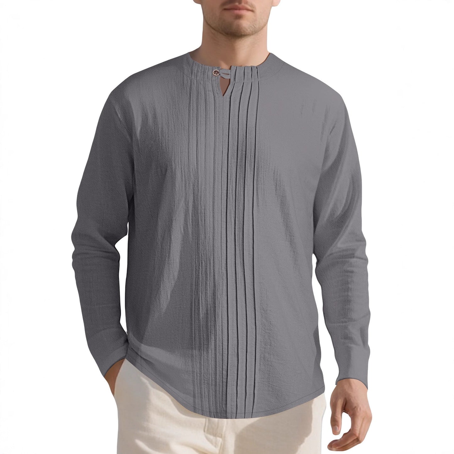 Herren Hemd Langarm Elegant mit Stehkragen Modern