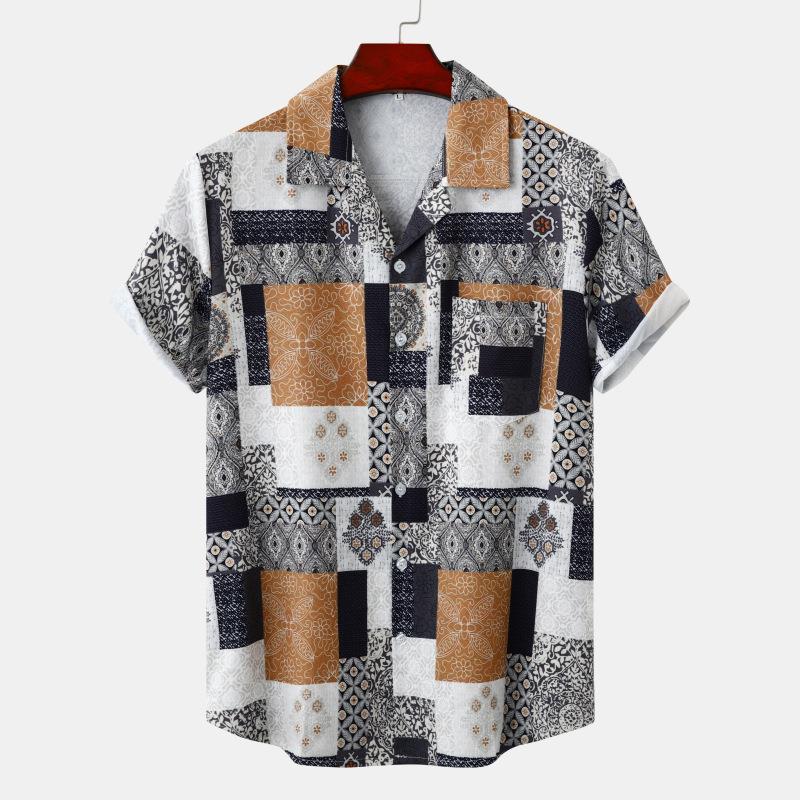 Männer Kurzarmhemd Patchwork Design mit Brusttasche - BerlinGlamour