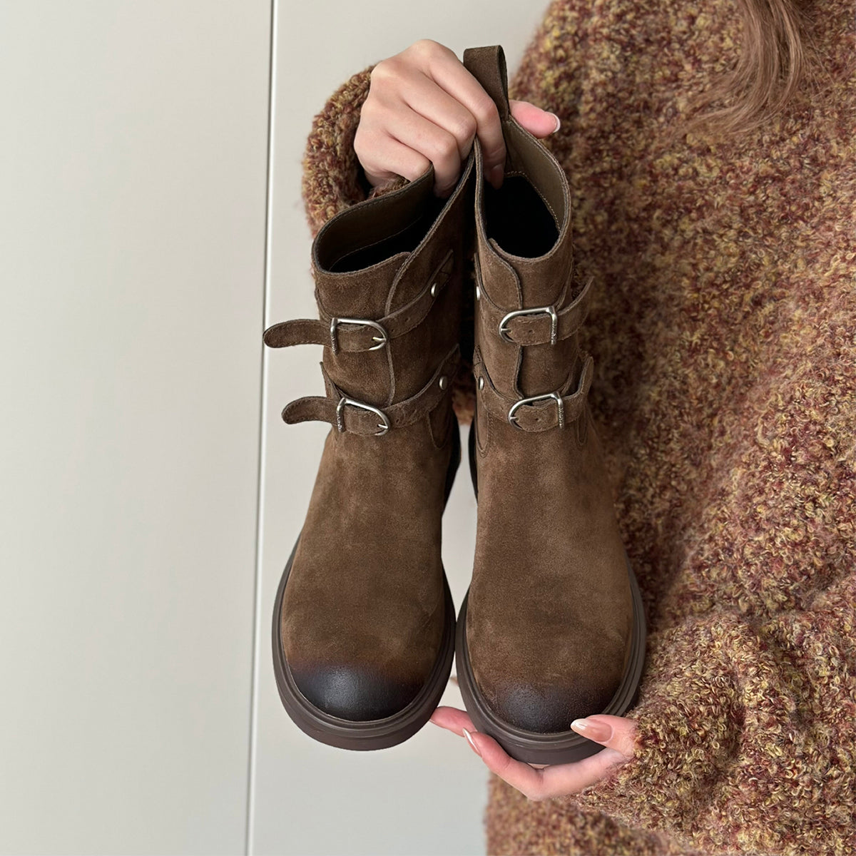 Damen Stiefel Stylisch Schnalle Robust Winter - BerlinGlamour