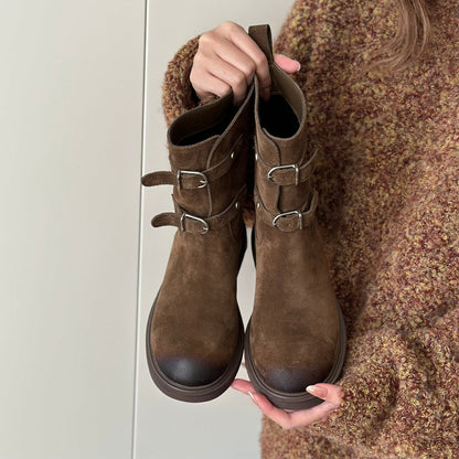 Damen Stiefel Stylisch Schnalle Robust Winter - BerlinGlamour