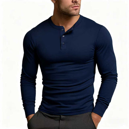 Herren Langarmshirt Klassisch Slim Fit Knopfleiste