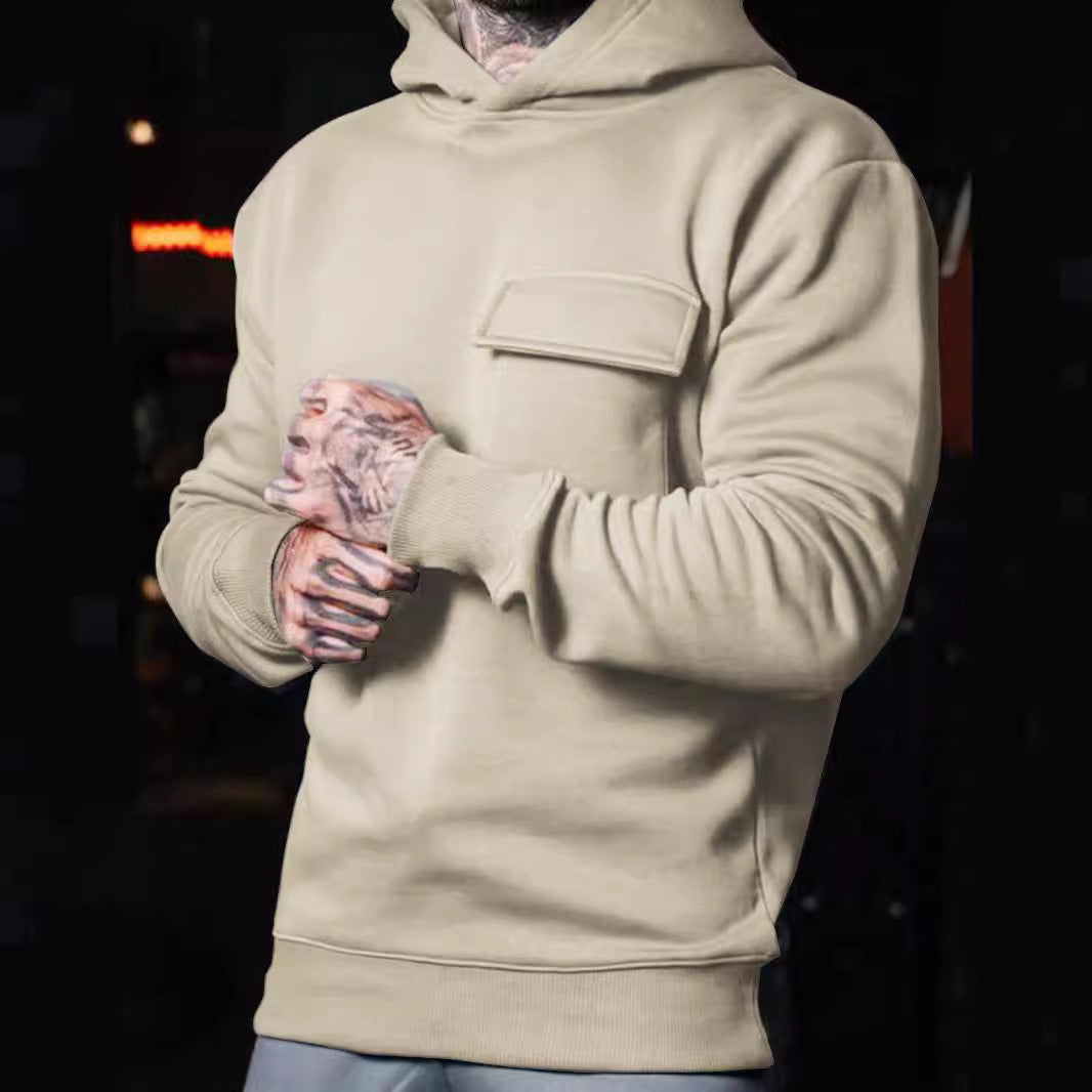 Herren Hoodie mit Brusttasche Modern Sportlich Grau - BerlinGlamour