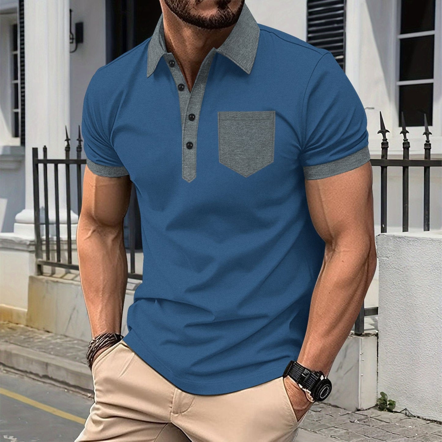 Herren Polohemd Modern Farbkontrast Slimfit