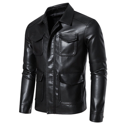 Herren Lederjacke Modern mit Taschen und Slim-Fit Design