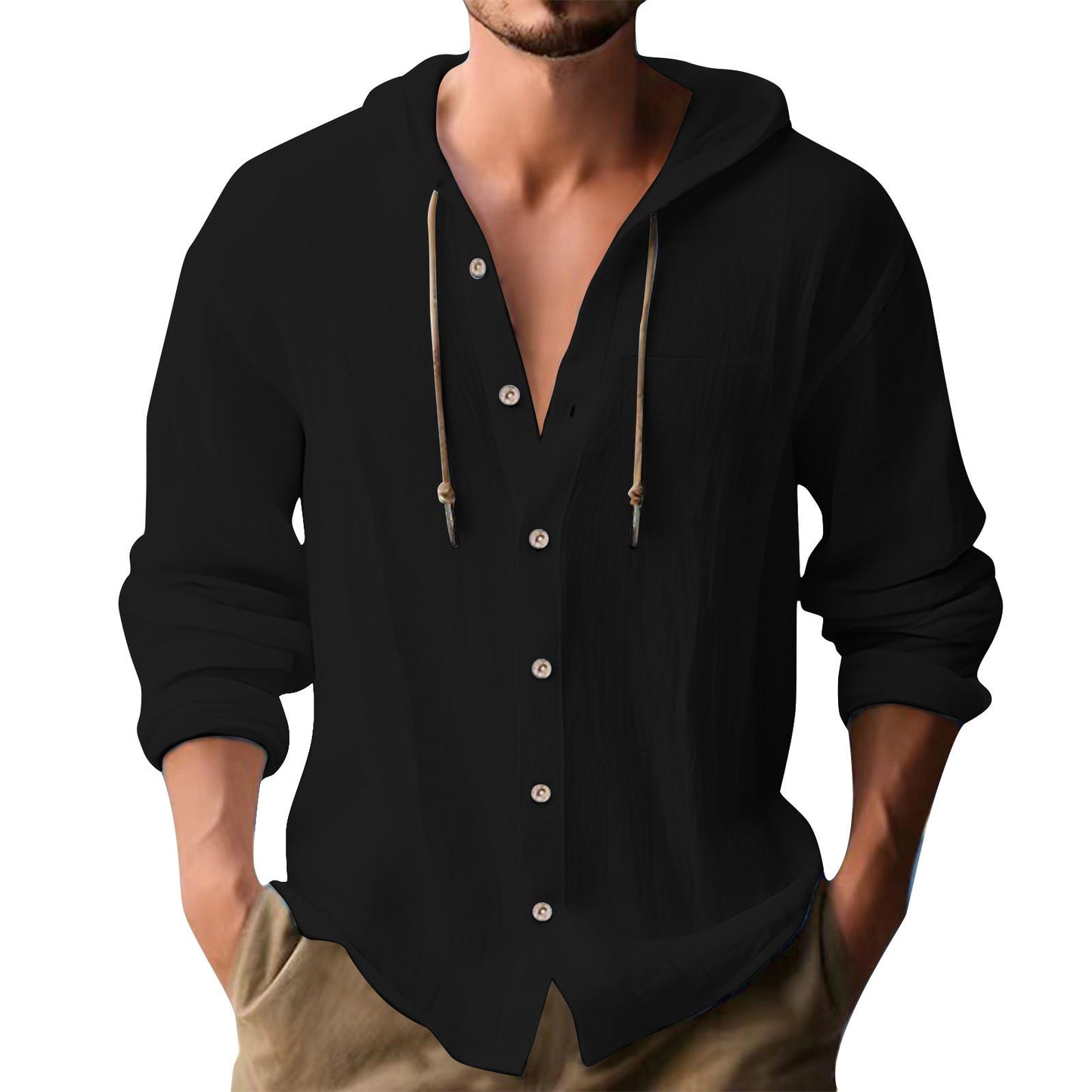 Herren lässiges Kapuzenshirt mit Knopfleiste und praktischen Taschen BerlinGlamour.