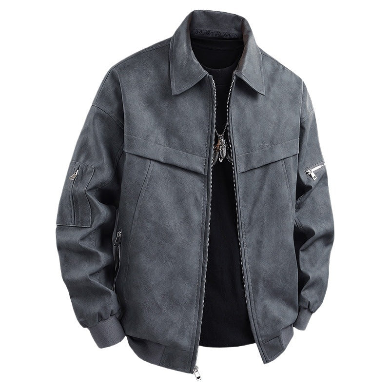 Herren Lederjacke Biker Style Schwarz mit Taschen