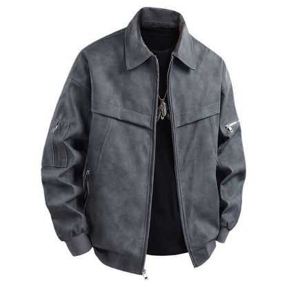 Herren Lederjacke Biker Style Schwarz mit Taschen