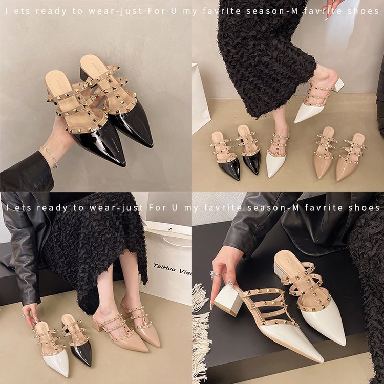 Damen Sling Pumps mit Nieten High Heel Schuhe Elegant