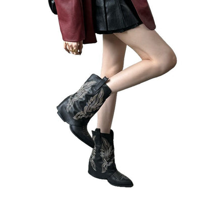 Damen Cowboy-Stiefel Raffte Schafthöhe Höhe Frauenstiefel