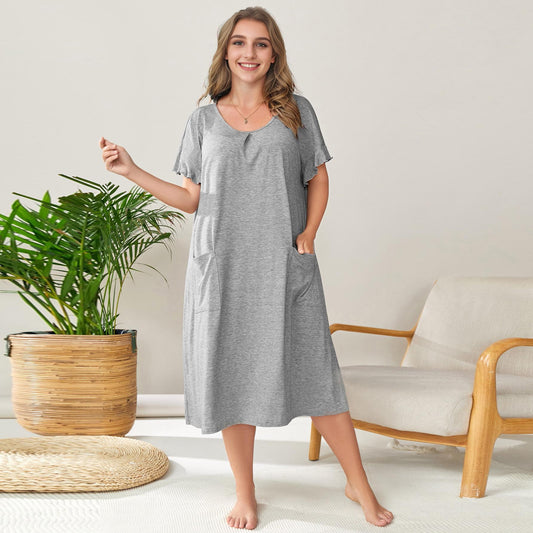Baumwoll Nachthemdkleid mit Taschen, große Größen von BerlinGlamour