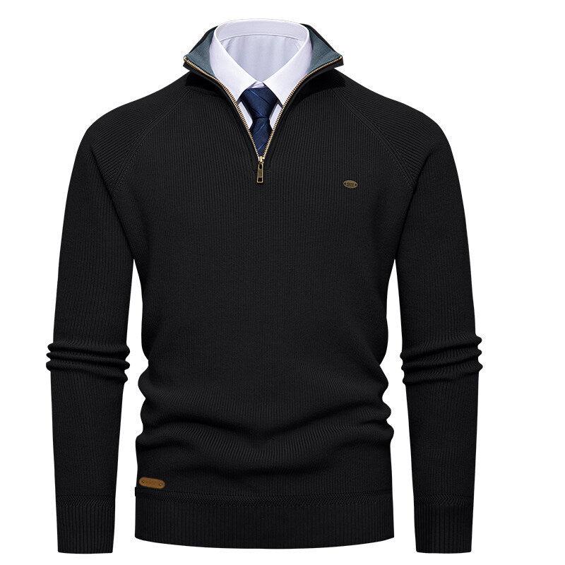 Herren Strickpullover Stehkragen Reißverschluss Elegante Kaschmir Optik