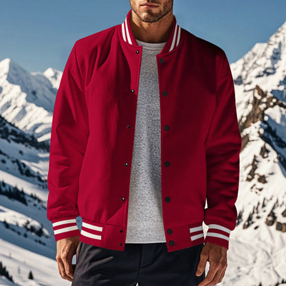 Herren Collegejacke Vintage Style Breiter Kragen Druckknopf