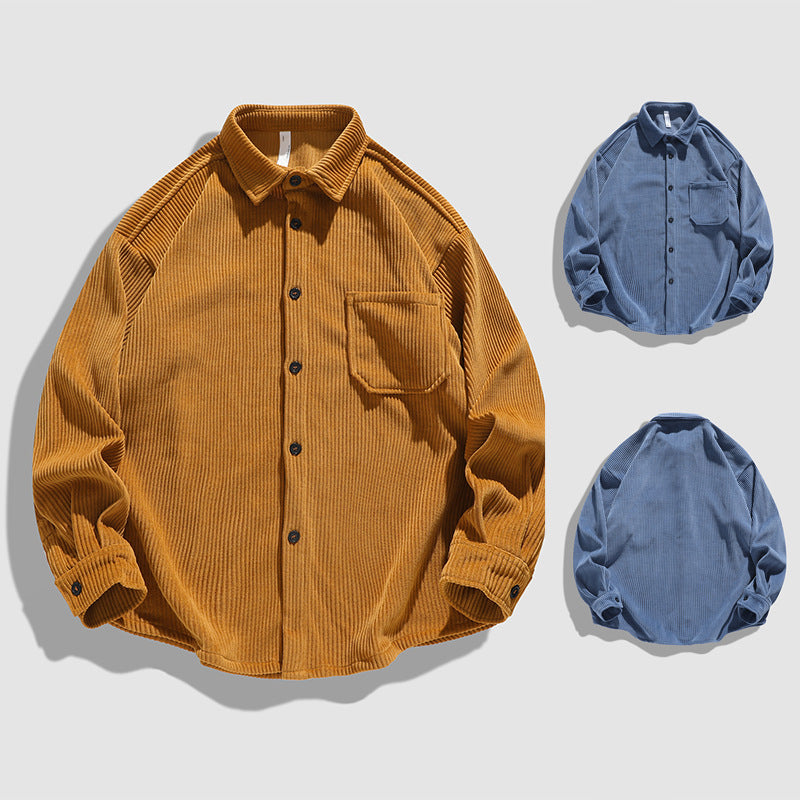 Herren Kordhemdjacke Lässig Mit Brusttaschen