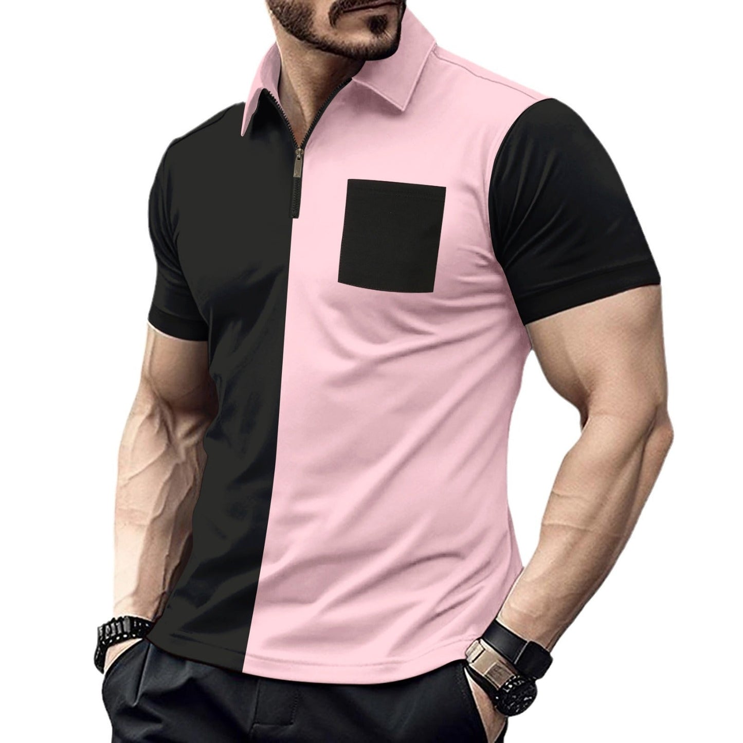 Herren Polohemd Kurzarm Farbblock Design Modern