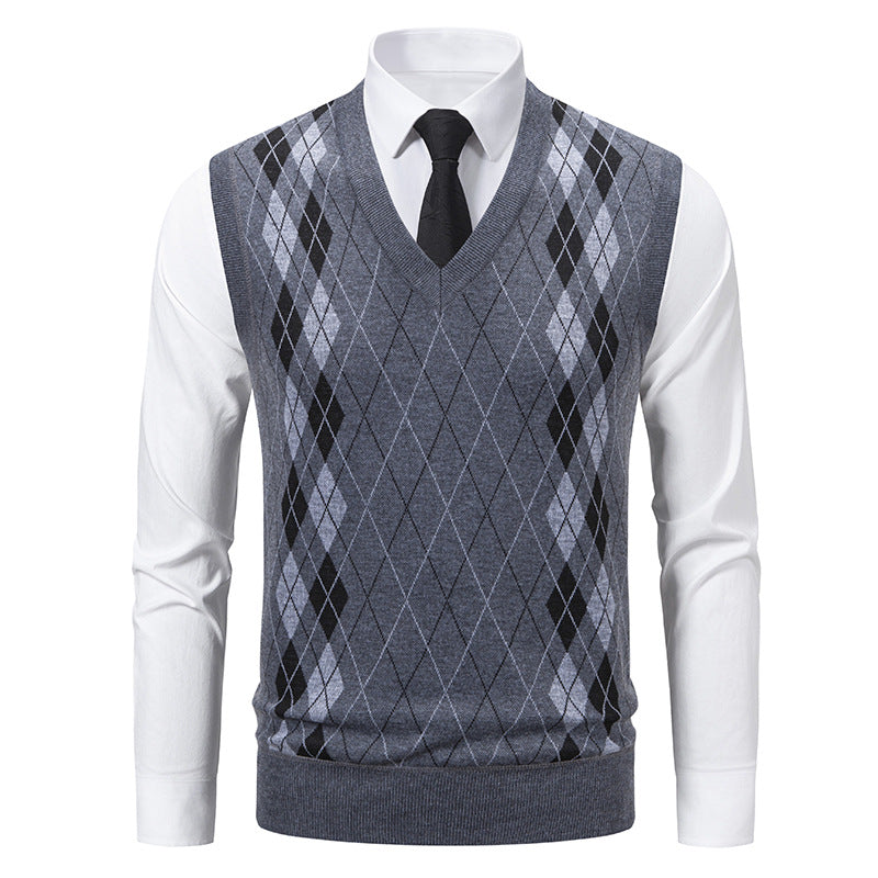Herren Pullover V-Ausschnitt Argyle Muster Modern