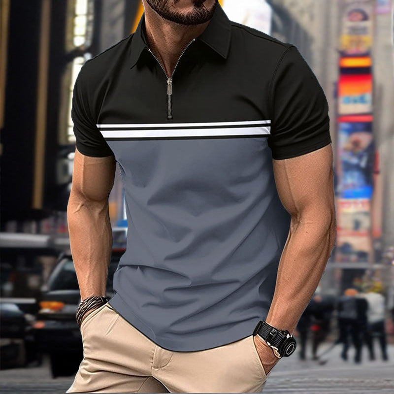 Herren Poloshirt Kurzarm Sportlich Reißverschluss Modern