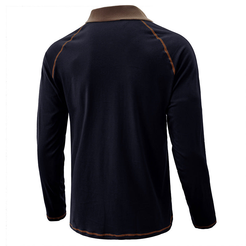 Herren Langarmshirt Modern Reverskragen Kontrastnähte Elegant