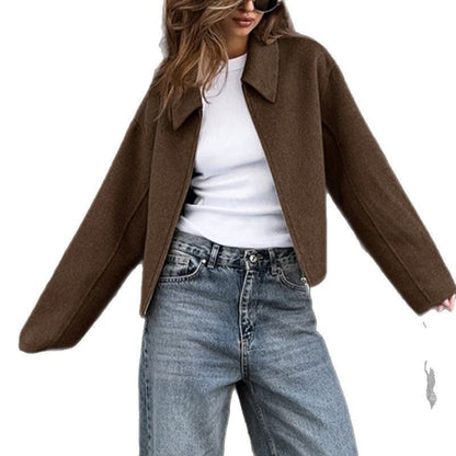Damen Kurzjacke Lässig Reverskragen Oversized