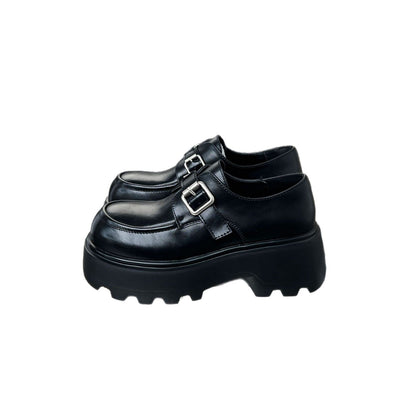 Damen Mokassins Leder Chunky Modisch Schnalle