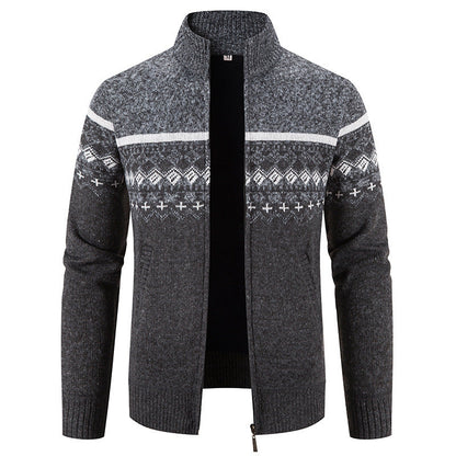 Herren Strickjacke Norwegermuster Stehkragen Modern