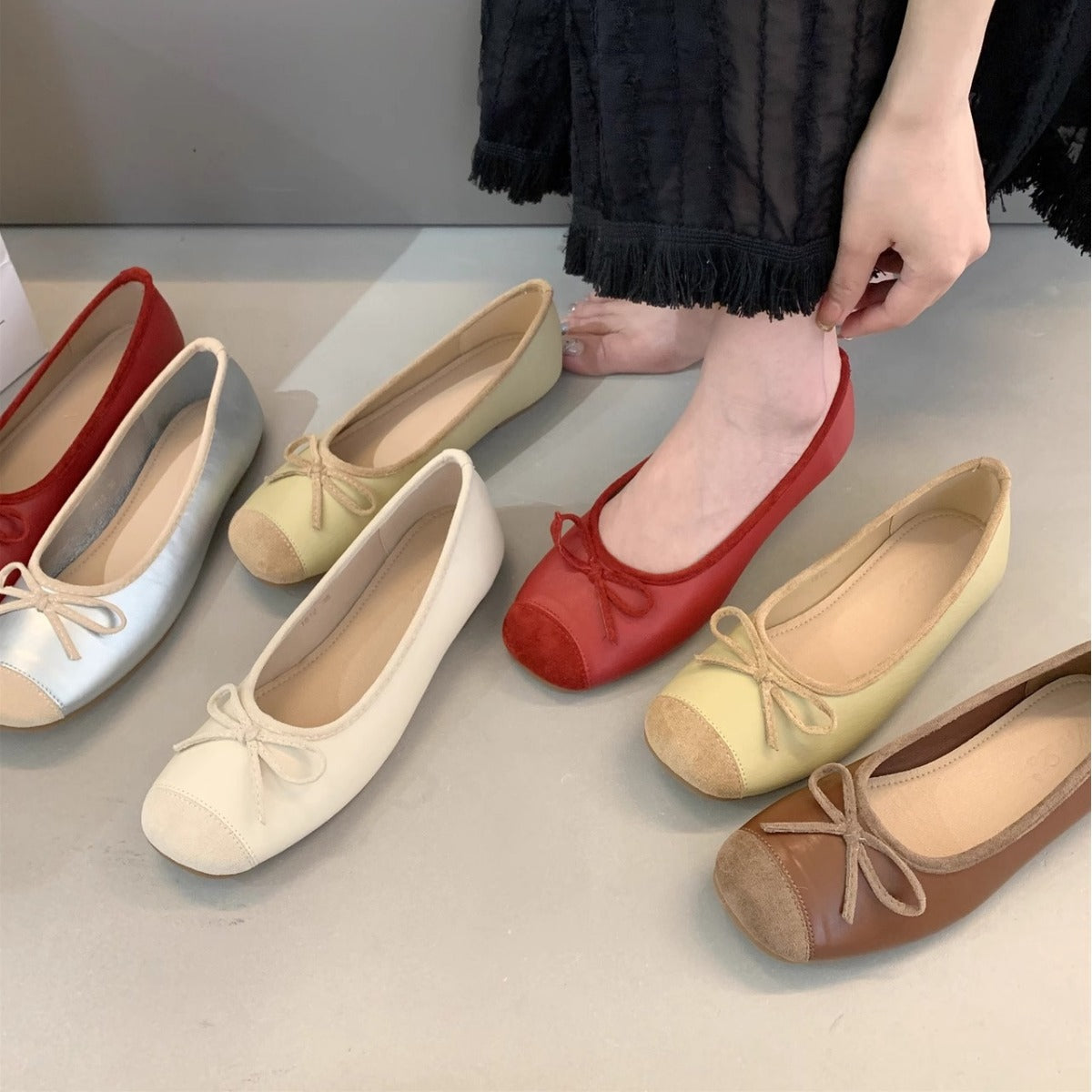 Damen Ballerinaschuhe mit Schleife Bequem Elegant - BerlinGlamour