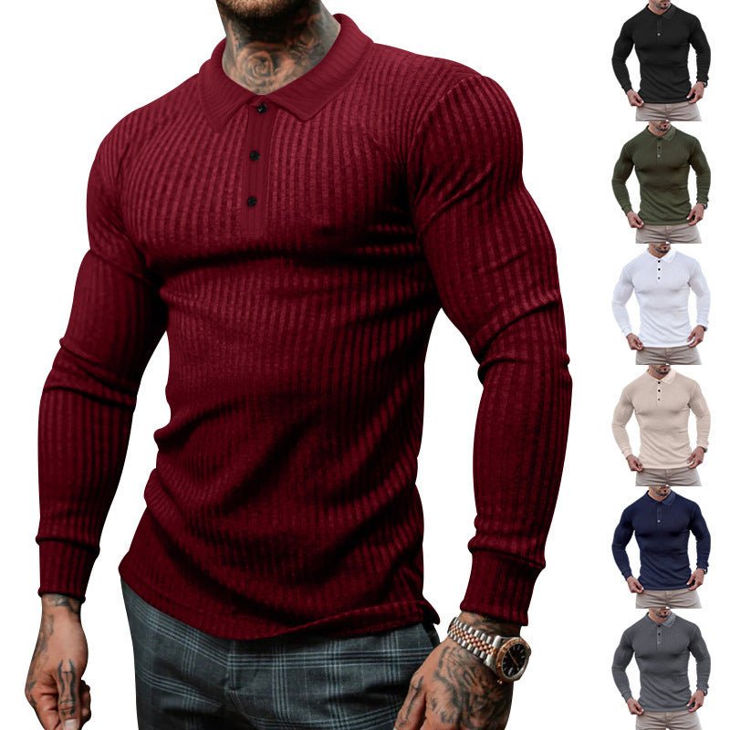 Herren Polo Langarm Feinripp Optik Berlin Stil - BerlinGlamour