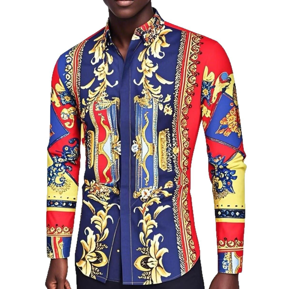 Herren Langarmhemd Modern Barock Muster Berlin Style