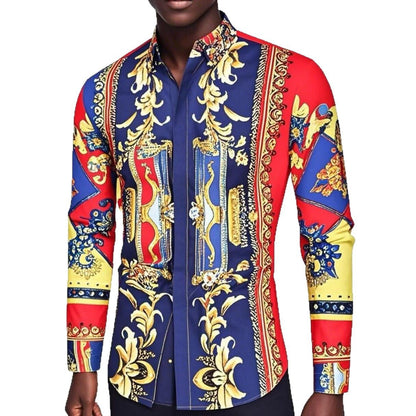 Herren Langarmhemd Modern Barock Muster Berlin Style