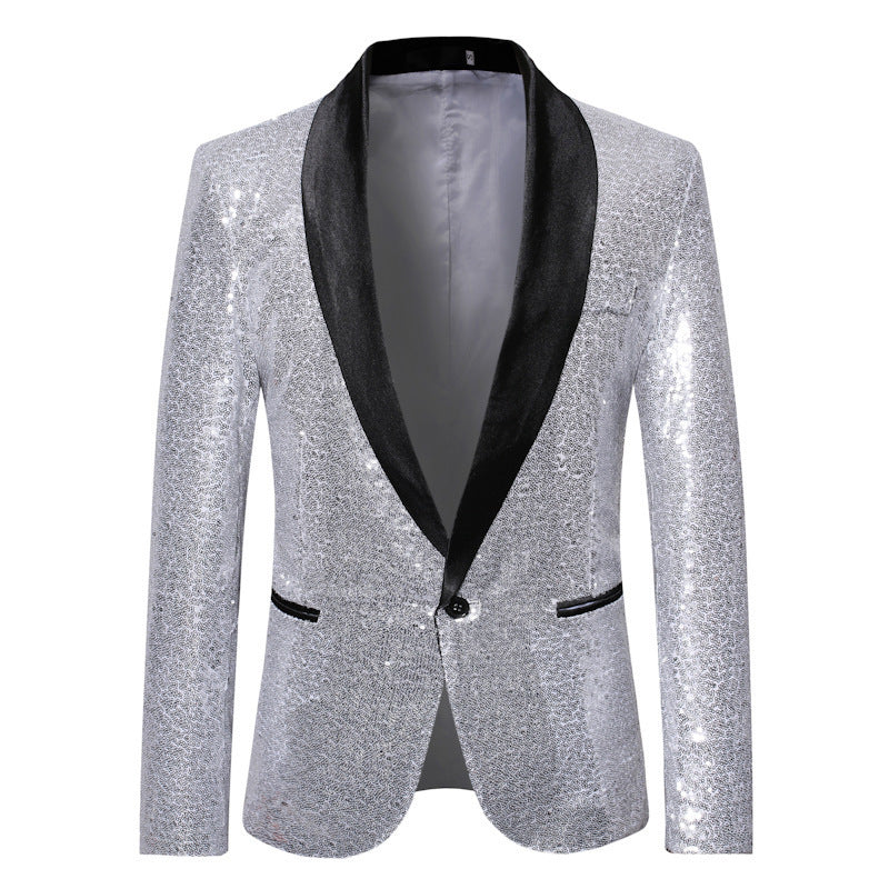Herren Blazer Slim Fit Pailletten Elegant Schwarz