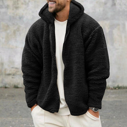Herren Fleecejacke Kapuze Warm Schwarz