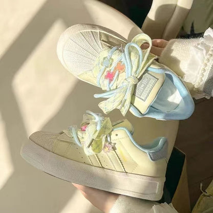 Damen Sneaker Weich Blumen Schnürsenkel