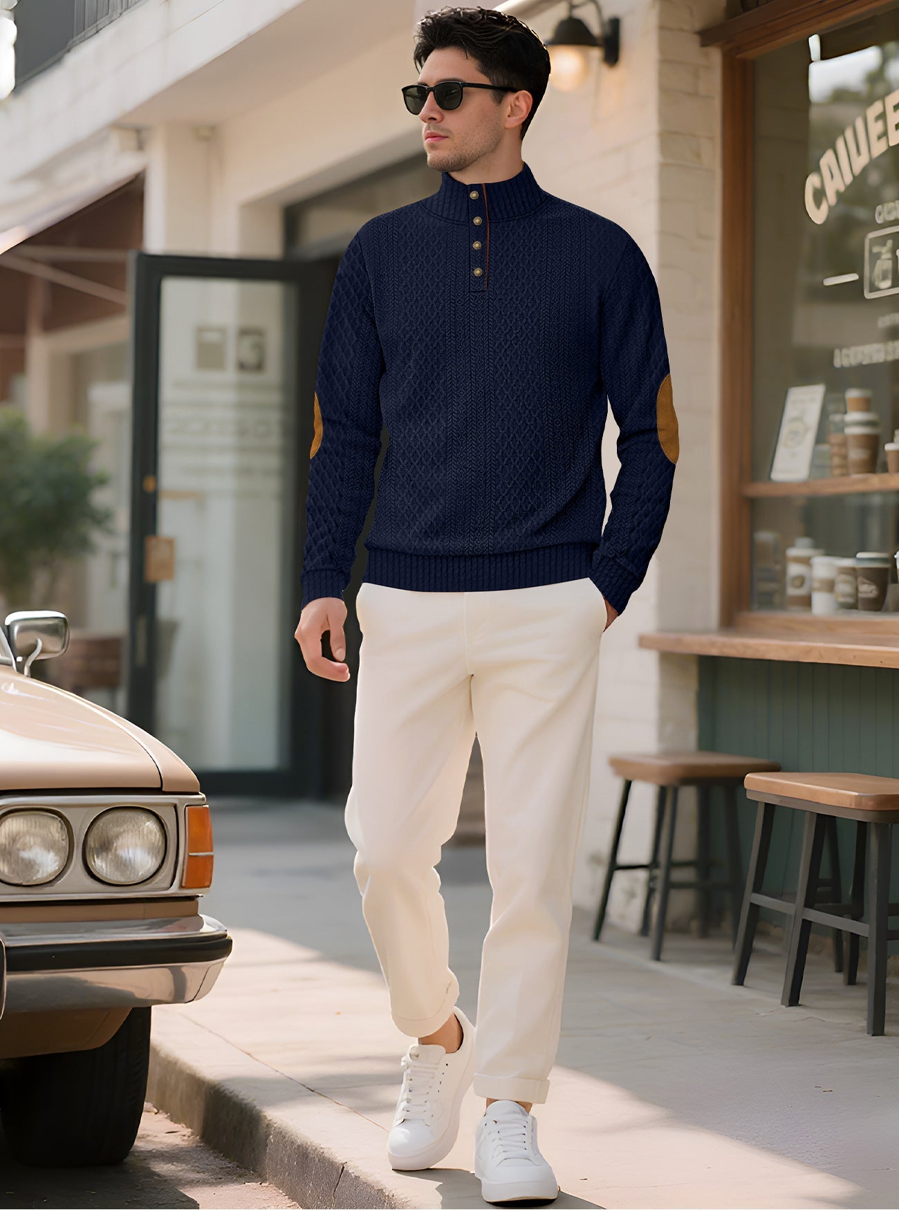 Herren Pullover Strick Eleganter Kragen Mit Knöpfen