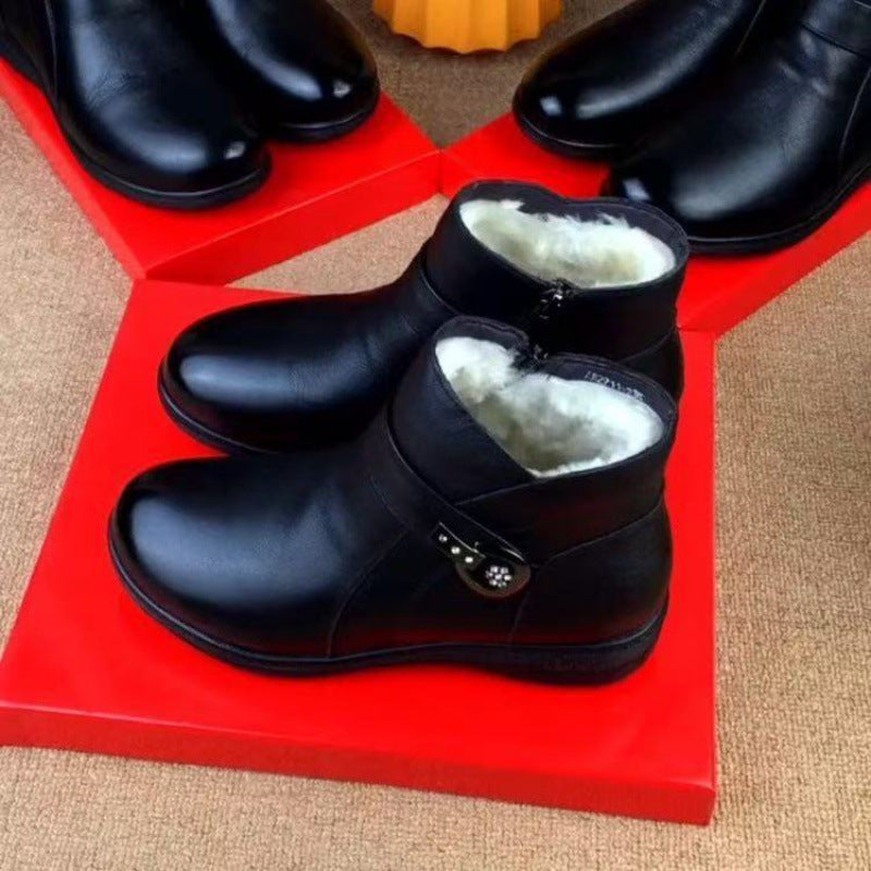 Damen Stiefeletten Elegantes Design Schnallen Detail Reißverschluss