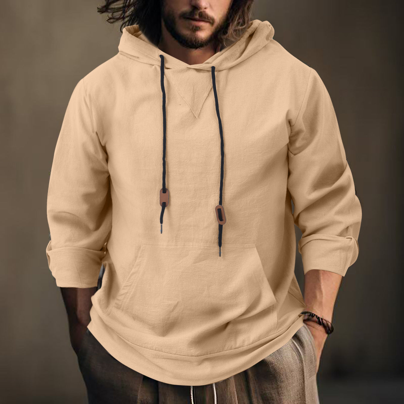 Kapuzenpullover Herren Lässig V-Ausschnitt Mit Taschen
