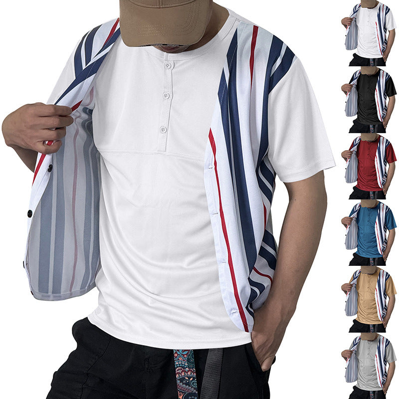 Herren Sportshirt Gestreift Überwurf Modern Sportlich - BerlinGlamour