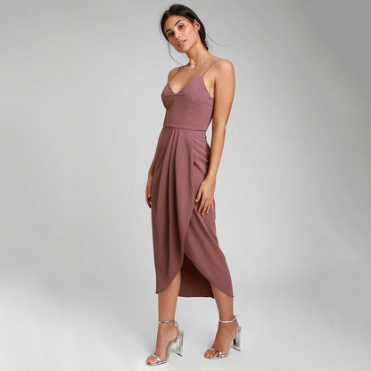 Damen Maxikleid Satin Wickelkleid Elegant