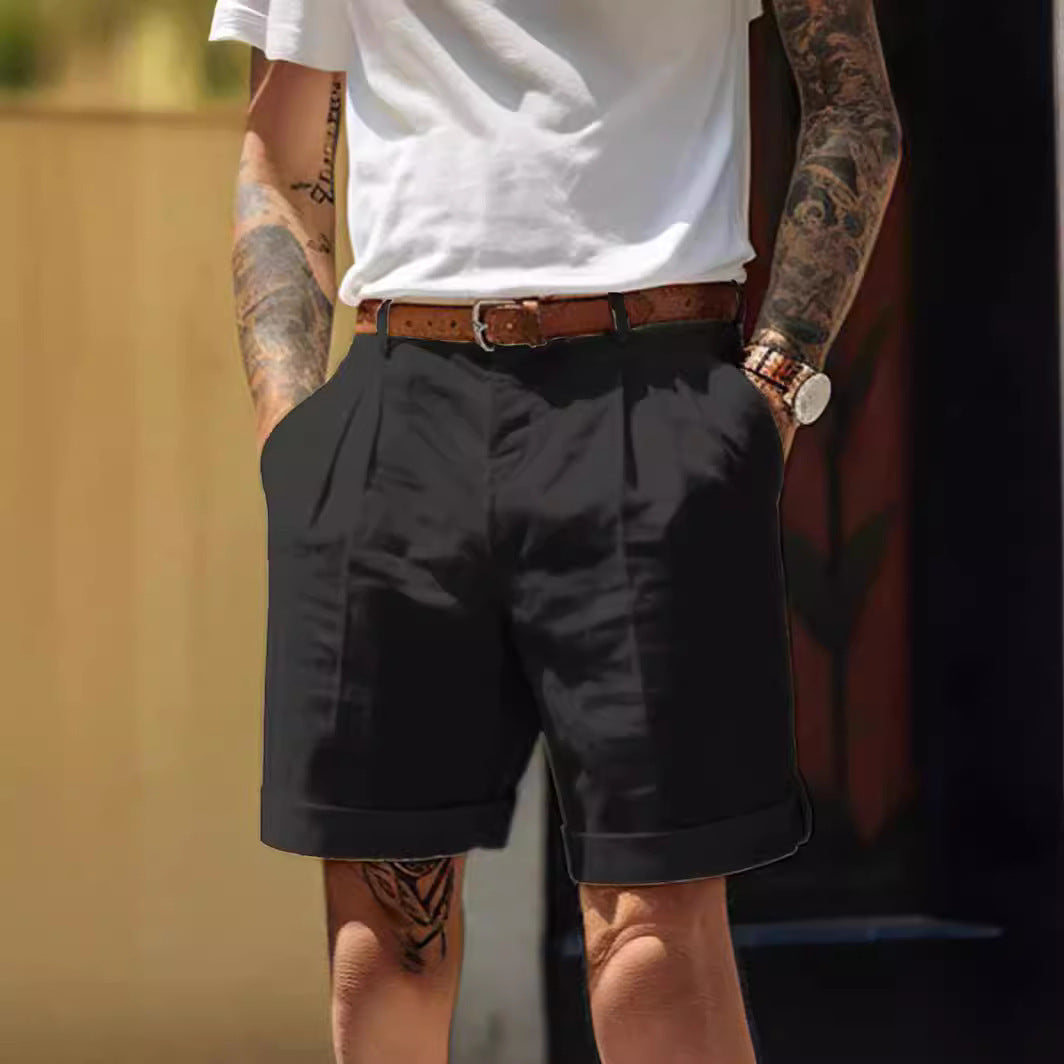 Herren Shorts Leinen Atmungsaktiv Mit Taschen Sommer