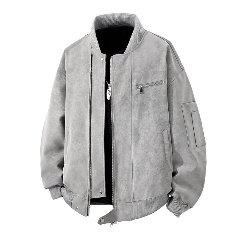 Herren Bomberjacke Vintage Style Reißverschluss Leder Optik - BerlinGlamour