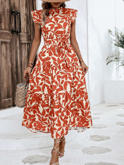 Damen Kleid Midi Lässig mit Rüschen Floral Modern