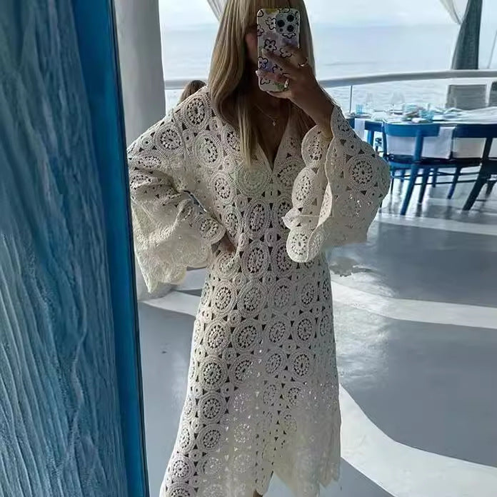 Damen Häkelkleid Luftig mit Weiten Ärmeln Sommerkleid - BerlinGlamour