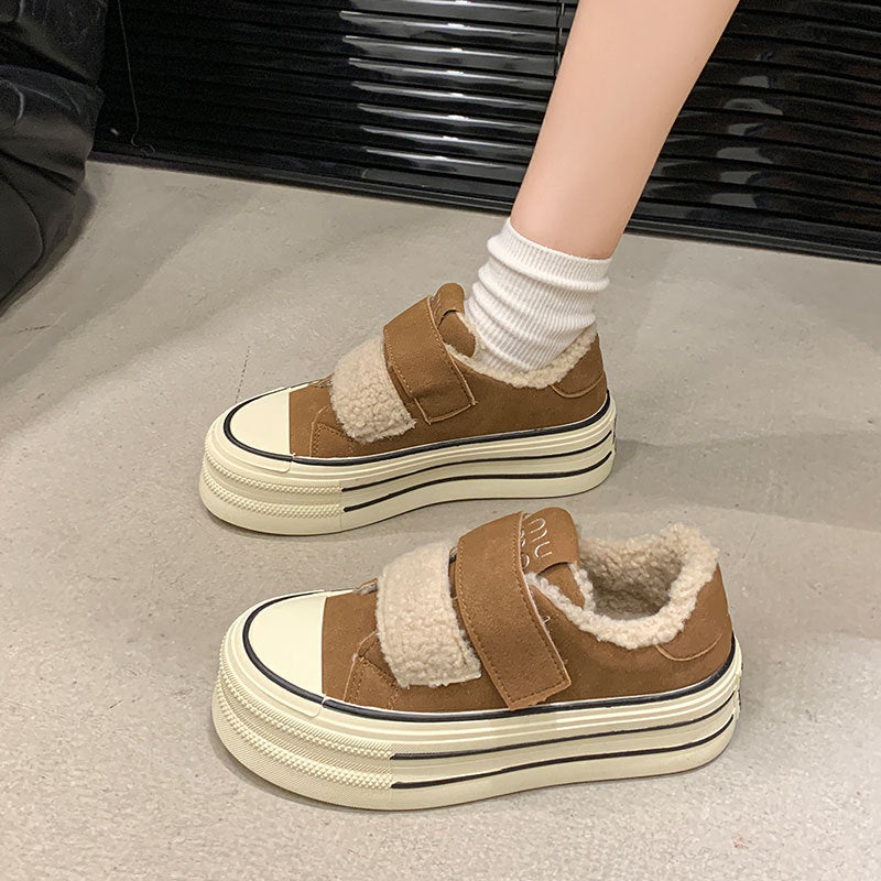 Damen Sneaker Bequem Warm Plüschfutter Klettverschluss
