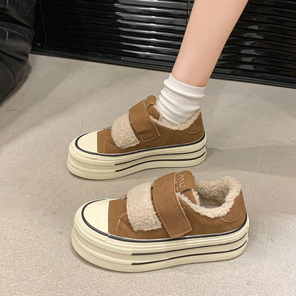 Damen Sneaker Bequem Warm Plüschfutter Klettverschluss