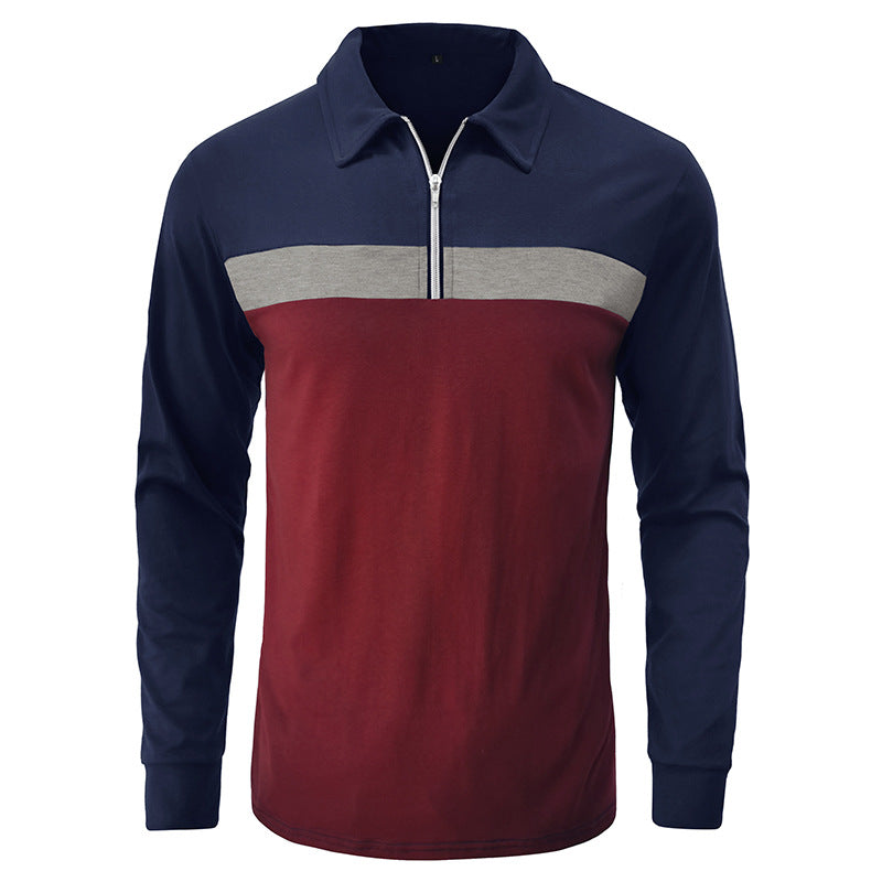 Herren Langarmshirt Modern mit Stehkragen und Kontrastnähten