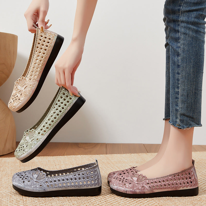 Damen Ballerinas atmungsaktiv mit Stickereien Floral Elegant