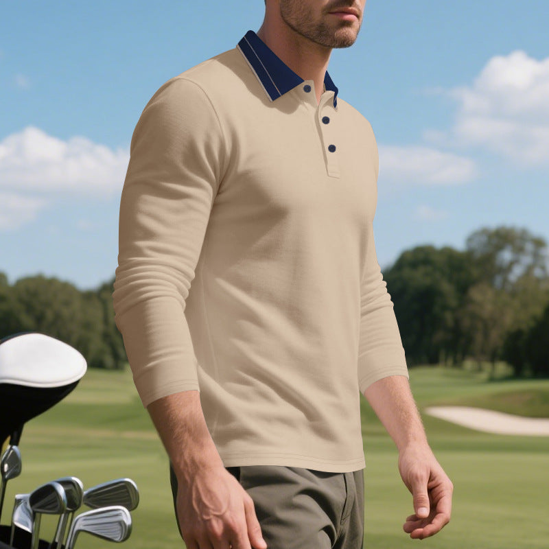 Herren Polohemd Langarm Elegantes Kontrastkragen Modern
